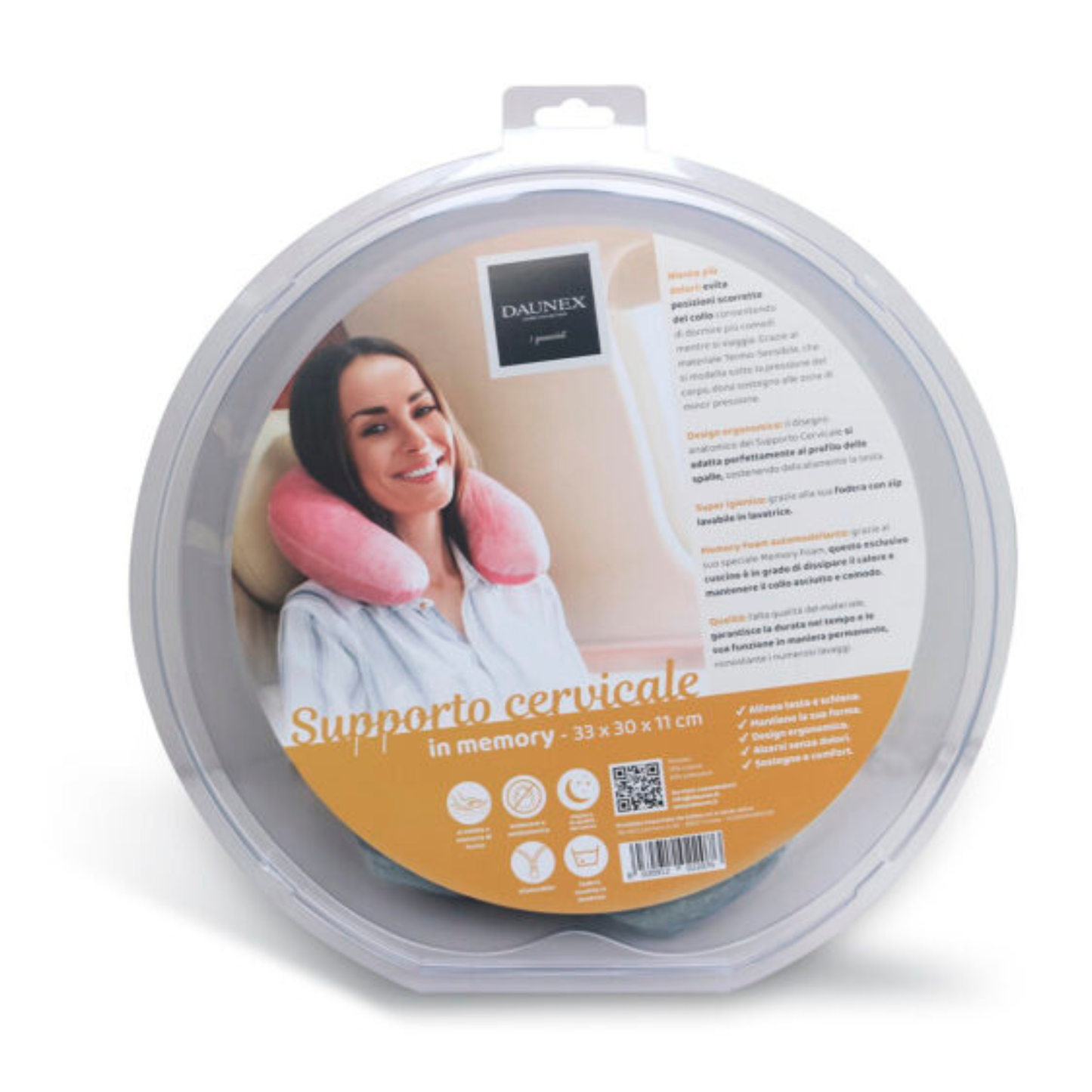 Supporto Cervicale in Memory Foam 33×30 cm – Cuscino Ergonomico per Collo con Zip
